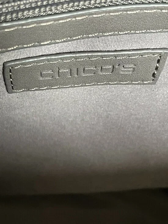 Chico's Gray Quilted Tote Bag Faux Snakeskin Trim and silver Tone - Picture 7 of 7